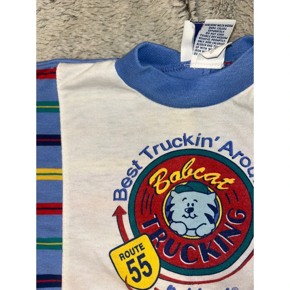 Vintage OshKosh Bgosh Baby Romper 3-6M Bobcat Trucking Route 55 Striped USA Made